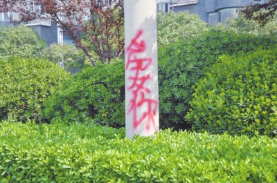 CBD路段的燈桿、公交站牌、垃圾桶、橋梁等均未幸免