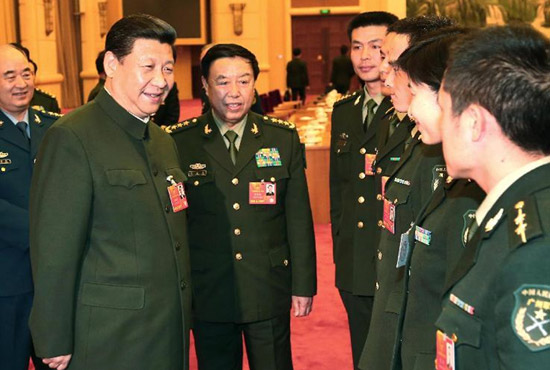 中共中央總書(shū)記、中共中央軍委主席習(xí)近平出席十二屆全國(guó)人大一次會(huì)議解放軍代表團(tuán)全體會(huì)議并發(fā)表重要講話。