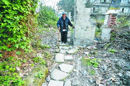 昨日，大渡口區(qū)，徐建高老人走在他鋪成的石子路上。 記者 張路橋 攝