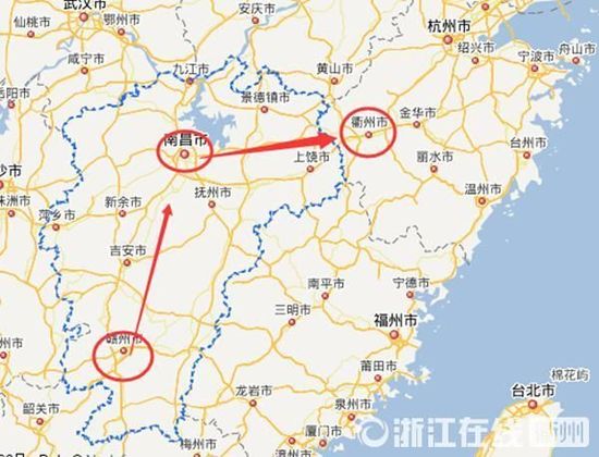 贛州到南昌高速公路400公里左右，南昌到浙江江山高速公路400多公里