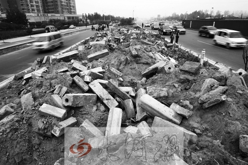 中州大道部分路段，綠化帶成了垃圾場。