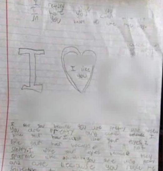 9歲男童給同伴女同學(xué)寫(xiě)的情書(shū)。