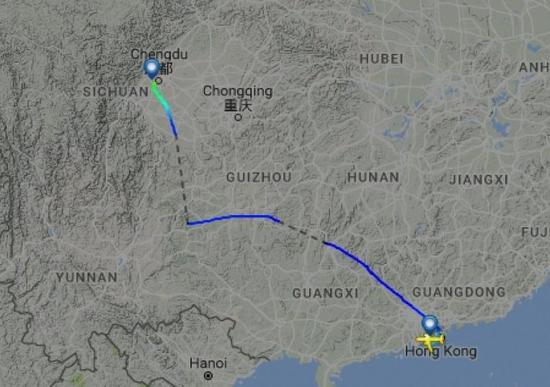  圖片來自航空網(wǎng)站flightradar24，圖顯示飛機安全降落成都