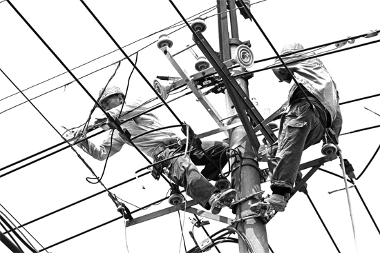 昨日中午，安陽市供電公司配電運維專業(yè)團(tuán)隊的工作人員在維修線路