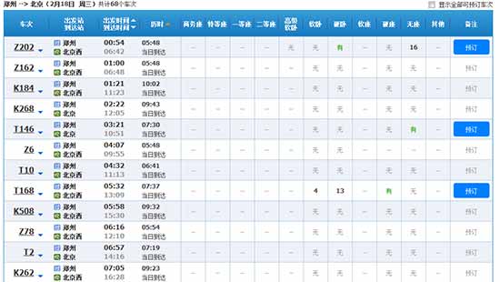 截止2014年12月21日下午3點(diǎn)整，鄭州發(fā)往北京“除夕”當(dāng)天的火車票僅有少量余票。