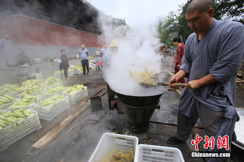 少林禪耕農(nóng)場(chǎng)迎來秋收 免費(fèi)煮玉米送游客