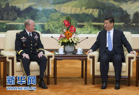 4月23日，中國(guó)國(guó)家主席、中央軍委主席習(xí)近平在北京會(huì)見(jiàn)美軍參謀長(zhǎng)聯(lián)席會(huì)議主席登普西。